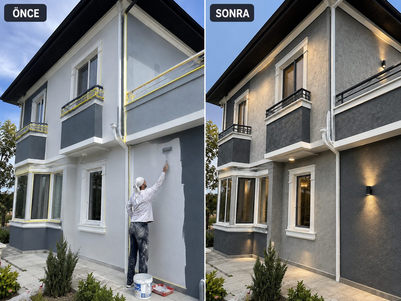 Torbalı dış cephe boya öncesi ve sonrası