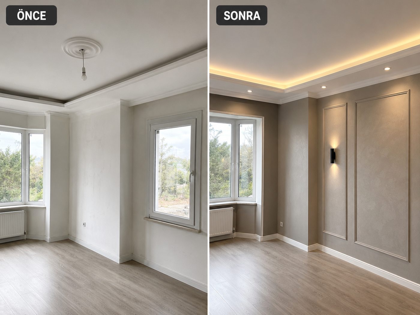 Torbalı iç cephe boya öncesi ve sonrası